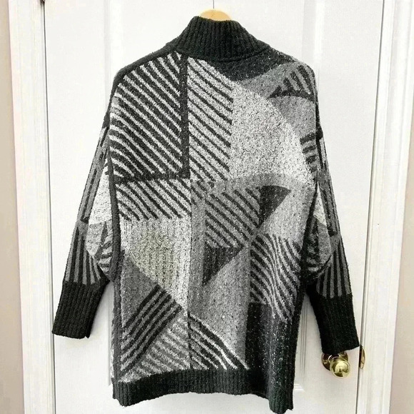 Prana Celandine Cardigan Wrap Sweater Wool Knit Grey Black Print Size Medium - Picture 6 of 16
